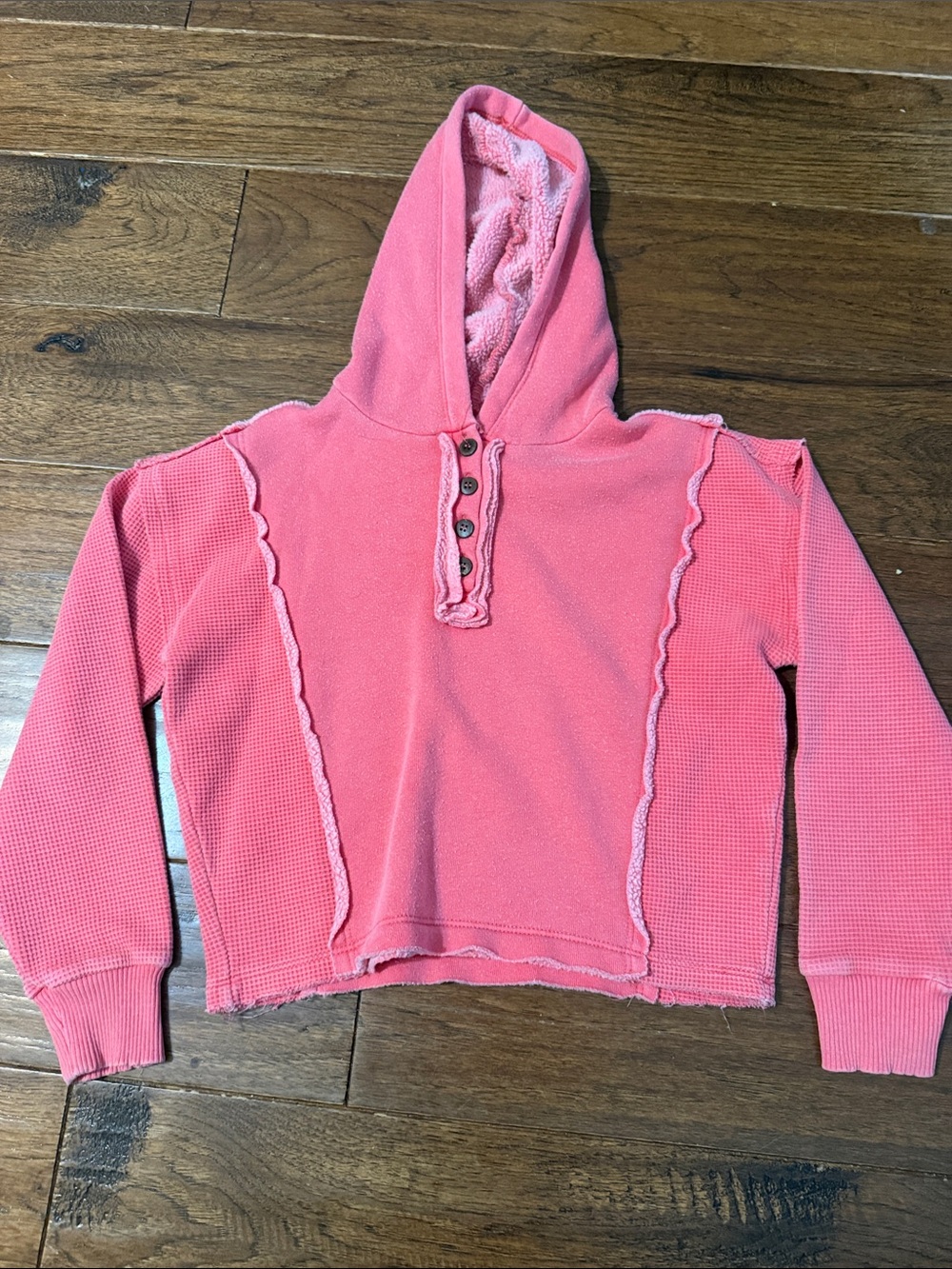 BKE Coral Pink Hooded Button-Front Pullover